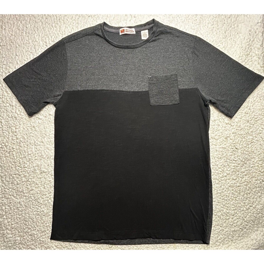 Michael Brandon Men Shirt Size L Gray Black Colorblock Short Sleeve Pocket Tee